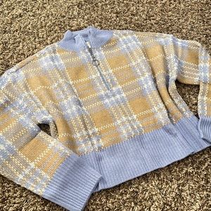 Taupe & Blue Plaid Pullover Sweater
